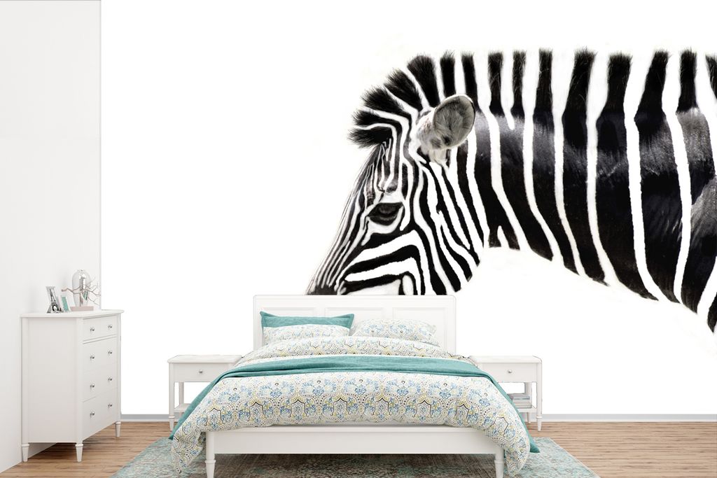 MuchoWow Fototapete für Wohnzimmer oder Schlafzimmer Wandtapete Vinyl Motivtapete Zebra - Tiere - Weiß - 330x220 cm - Fototapeten
