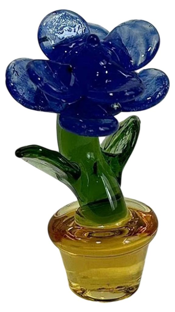 Mini-Glasrose mit Topf, bunte Rosenornamente, Sammlerstück, mundgeblasene Kristallblume als Tischdekoration für Muttertag oder Geburtstag.