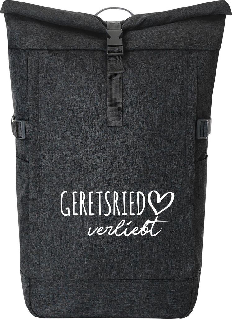 Huuraa Kurierrucksack Geretsried verliebt 30-44 Liter Black Melange Fairtrade Rolltop Rucksack Geschenkidee