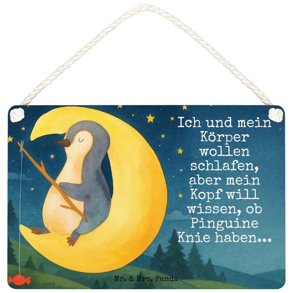 Mr. & Mrs. Panda Schild Pinguin Mond Design DIN A5 - Weiß - Geschenk, holzbild, Süßigkeiten, Wandbild Holz, schlafen, wandtafel, kleine aufmerks...