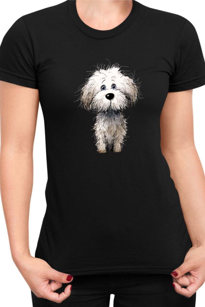 Damen T-Shirt Funny Dogs Breeds Bichon Frise Dog Breed, Lady 2XL / Schwarz