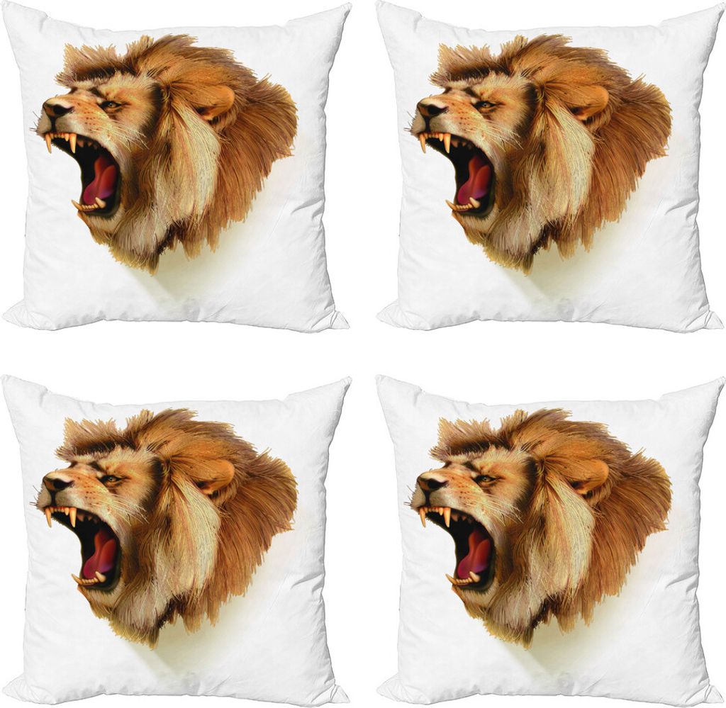 ABAKUHAUS König Kissenbezug Set (4 Stück), Roaring Fierce Lion Head, Moderner Doppelseitiger Digitaldruck, 45 cm x 45 cm, Hellbraun