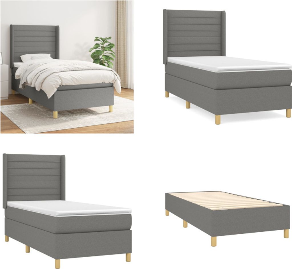 vidaXL Boxspringbett mit Matratze Dunkelgrau 100x200 cm Stoff - Boxspringbett - Boxspringbetten - Bett - Schlafzimmermöbel