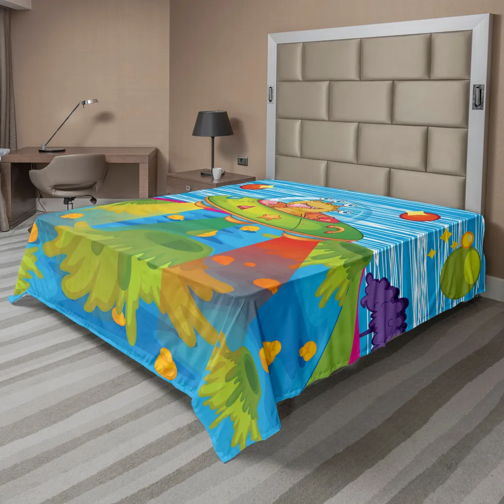 Drap plat Space ABAKUHAUS 266x260 cm, motif UFO pour lit enfant bleu