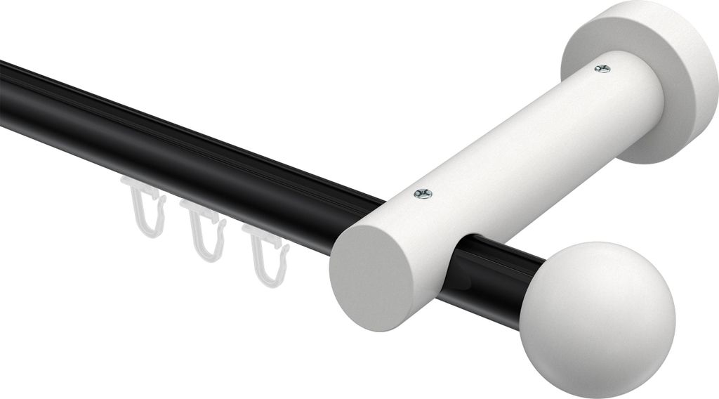 Interdeco Innenlaufstange / Gardinenstange mit Innenlauf Schwarz / Weiß, Typ Talent Luina (Kugel), 20 mm Ø 1-läufig, 360 cm