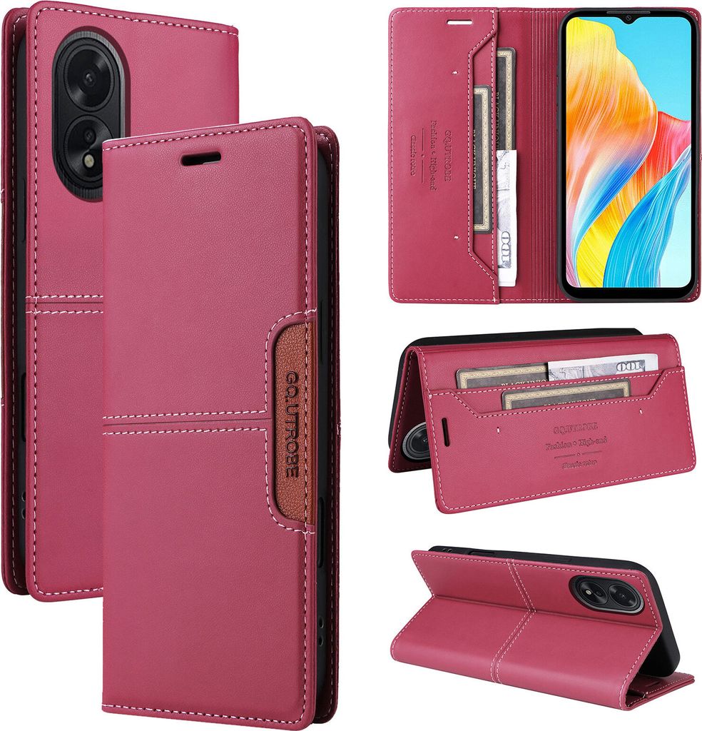 Handyhülle für Oppo A38 4G/A18 4G Hülle, Leder Flip Wallet Kartenfach Stand Schutzhülle Rot