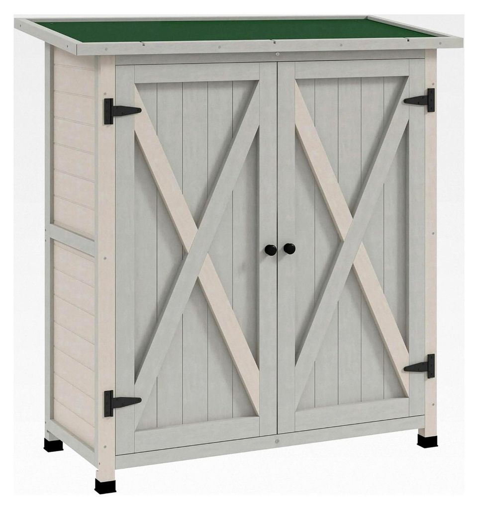 Gartenschrank aus Holz, wetterfester Geräteschuppen 110 x 55 x 117 cm, Gerätehaus mit Tür, Pultdach, Ablagen, Geräteschrank für Garten und Ter...
