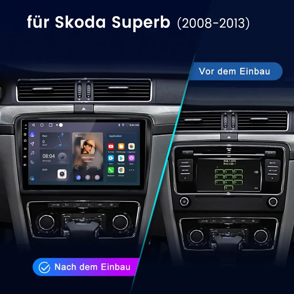 Autoradio 10" Android 10-64Go pour Skoda Superb 2008-2015 CarPlay - 2