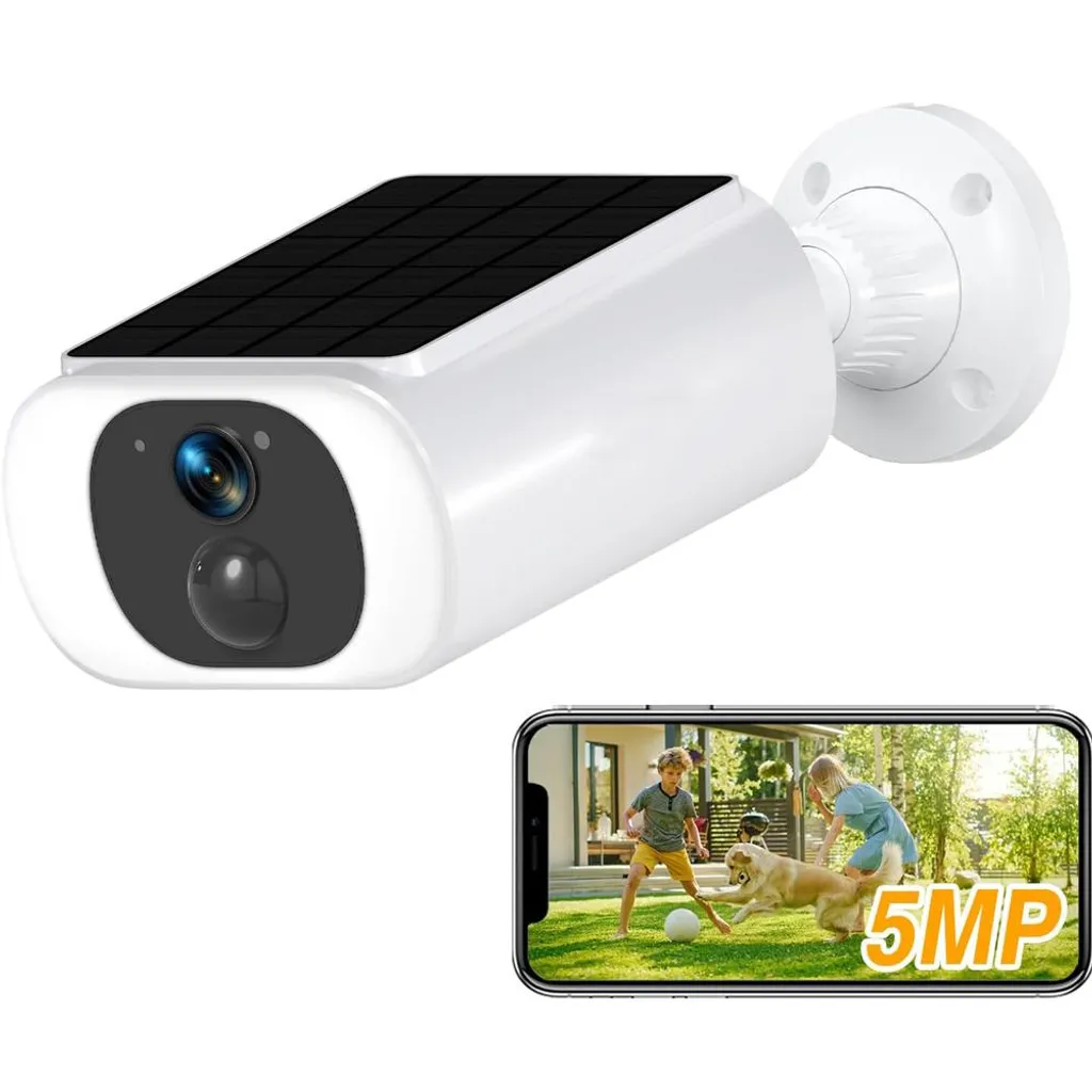 Caméra solaire 2K 5MP : détection PIR et projecteur LED pour extérieur
