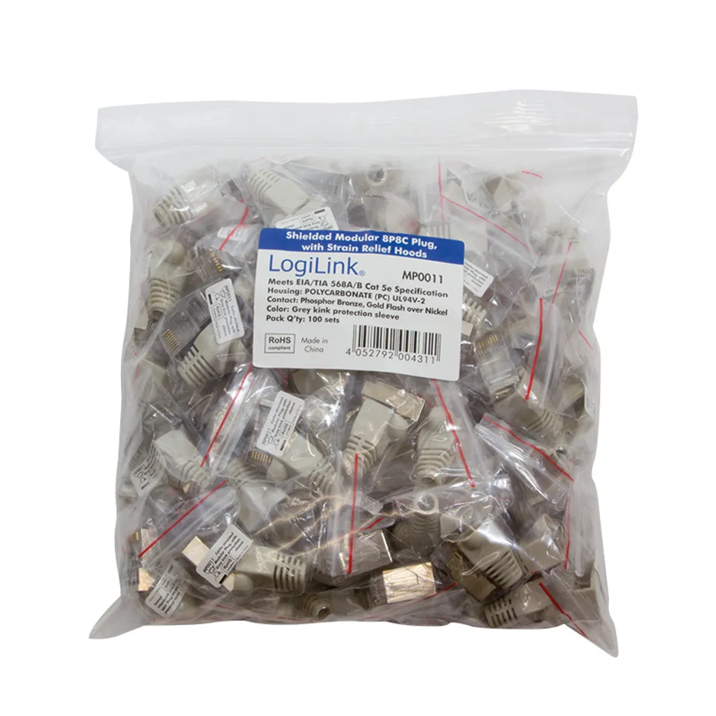 Connettori LogiLink RJ45 CAT 5e Grigio - 100 Unità con Copri-connettore