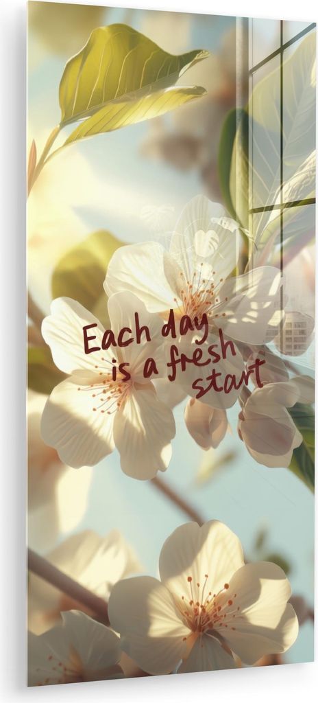 MuchoWow Glasbilder - Bilder auf Wandbild - Foto auf Glas Blüten - Sonnenlicht - Zitat - Weiß 40x80 cm Wanddekoration aus Glas - Acrylglasbild - ...