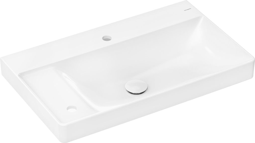 hansgrohe Xelu Q Waschtisch, 2 Hahnlöcher, mit Ablage, mit Ablaufgarnitur, ohne Überlauf, 800x480mm, Weiß, 61031450