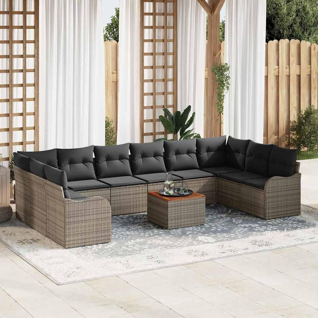Maison Exclusive - Gartensofa-set mit Kissen 11 pcs Grau Poly-Rattan