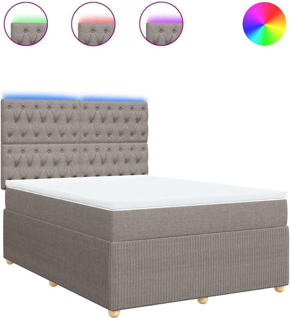 vidaXL Boxspringbett mit Matratze Taupe 140x190 cm Stoff