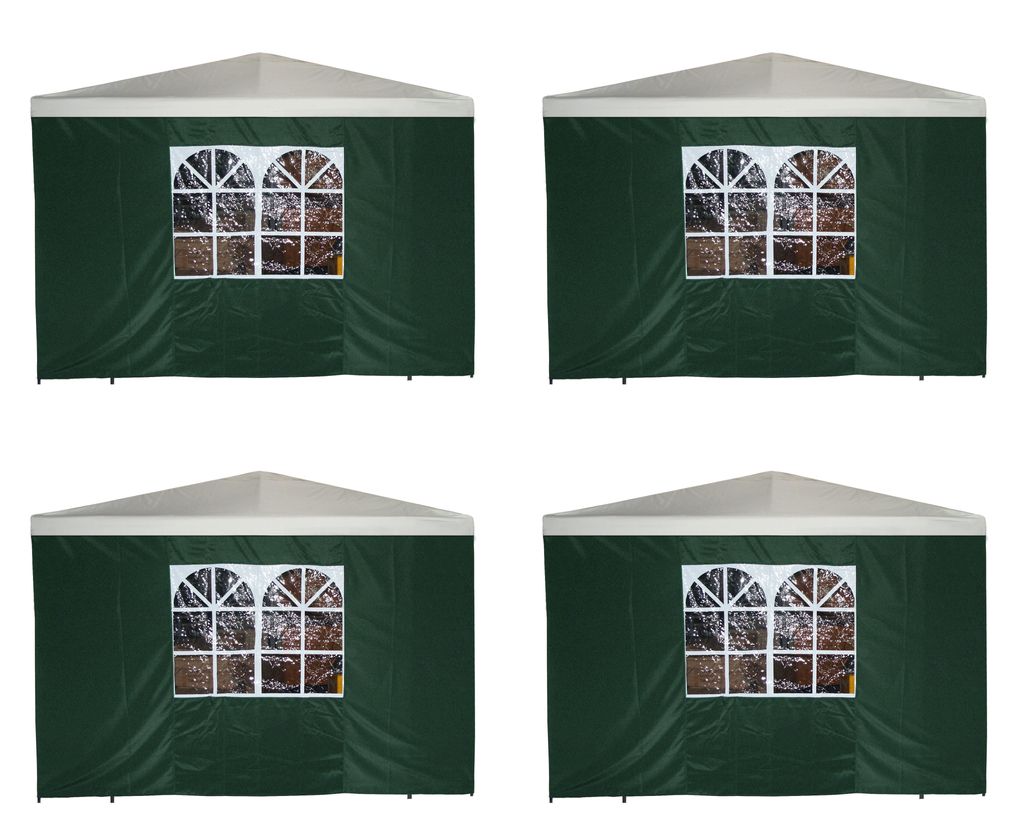 DEGAMO Pavillon Seitenwände mit Fenster, 3x1,9m, Polyester grün, 4er Set