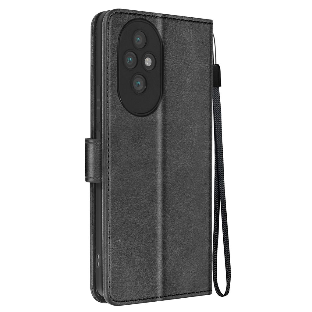 Avizar, Honor 200 Pro Wallet-Cover, Portemonnaie Hülle mit Handschlaufe, Schwarz