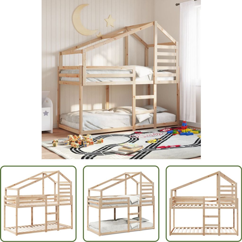 The Living Store Etagenbett mit Dach 80x200 cm Massivholz Kiefer