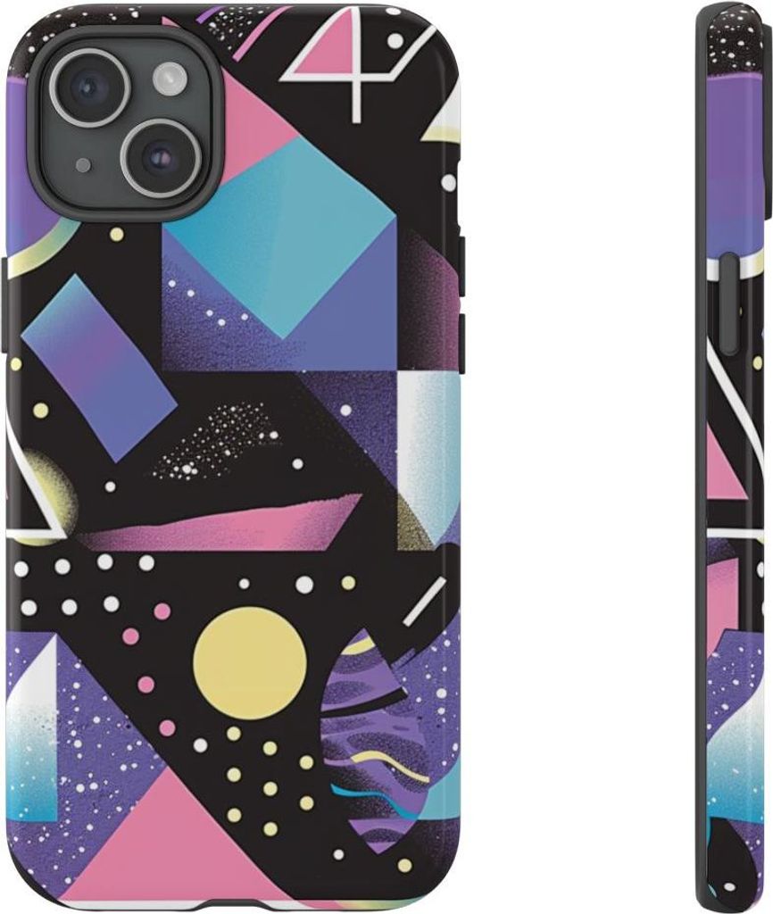 Glänzendes Design mit geometrischem Vaporwave-Muster – Hülle Kompatibel mit iPhone 15 Plus