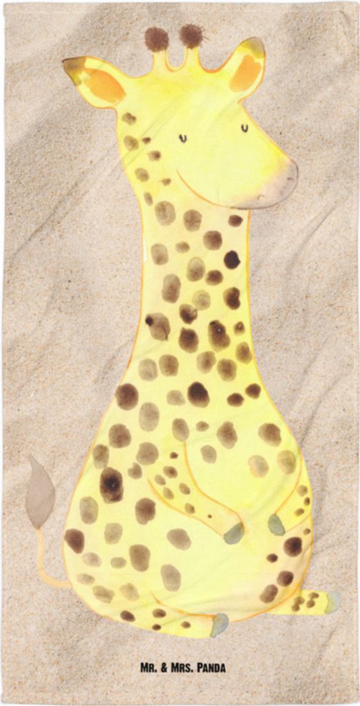 Mr. & Mrs. Panda Handtuch Giraffe Zufrieden - Sandig - Geschenk, Afrika, Abenteuer, Großes Badehandtuch, Reisehandtuch, Duschtuch, Strandtuch, Glück