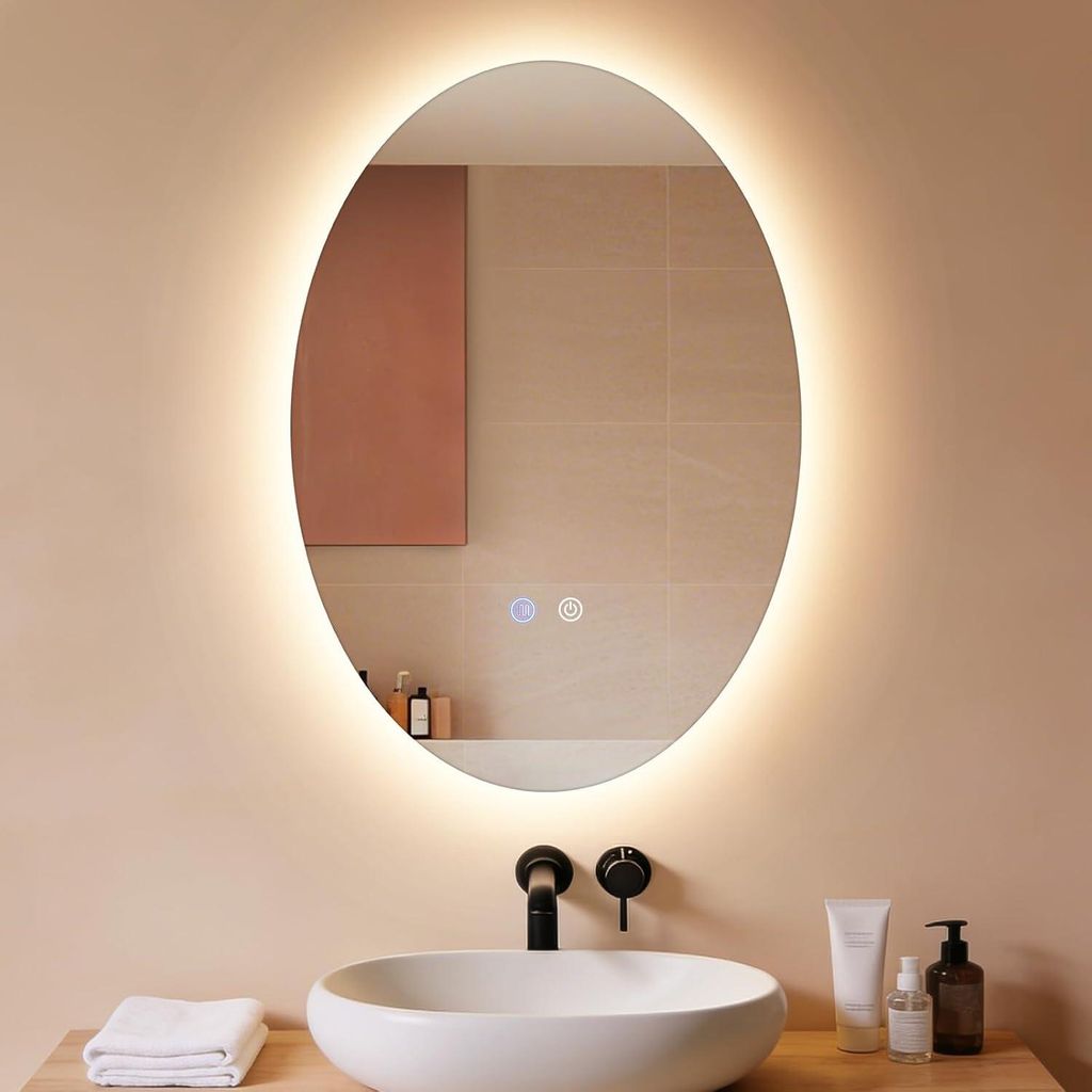ZMH Spiegellampe LED Badezimmerspiegel 50x70 cm Wandspiegel Badezimmer Touch Schalter Entfogger Funktion Lichtspiegel Dimmbar Oval