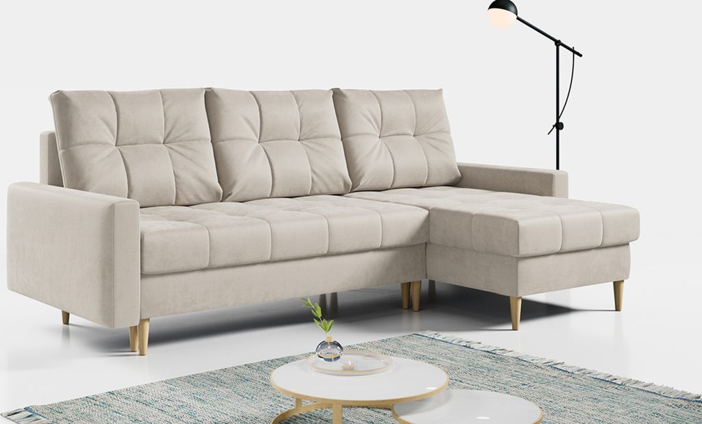Ecksofa Wohnzimmer - L-form mit Schlaffunktion und Bettkasten - ASTRA - Beige