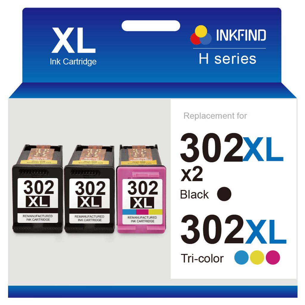 INKFIND 302XL Druckerpatronen für HP302 HP302XL HP 302 HP 302XL F6U68AE F6U67AE Tintenpatrone - Hohe Kapazität 3er-Pack Schwarz und Farbe