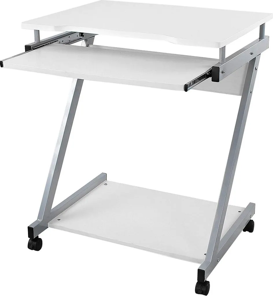 Table d'ordinateur compacte blanche forme Z 60x48 cm avec roues stables