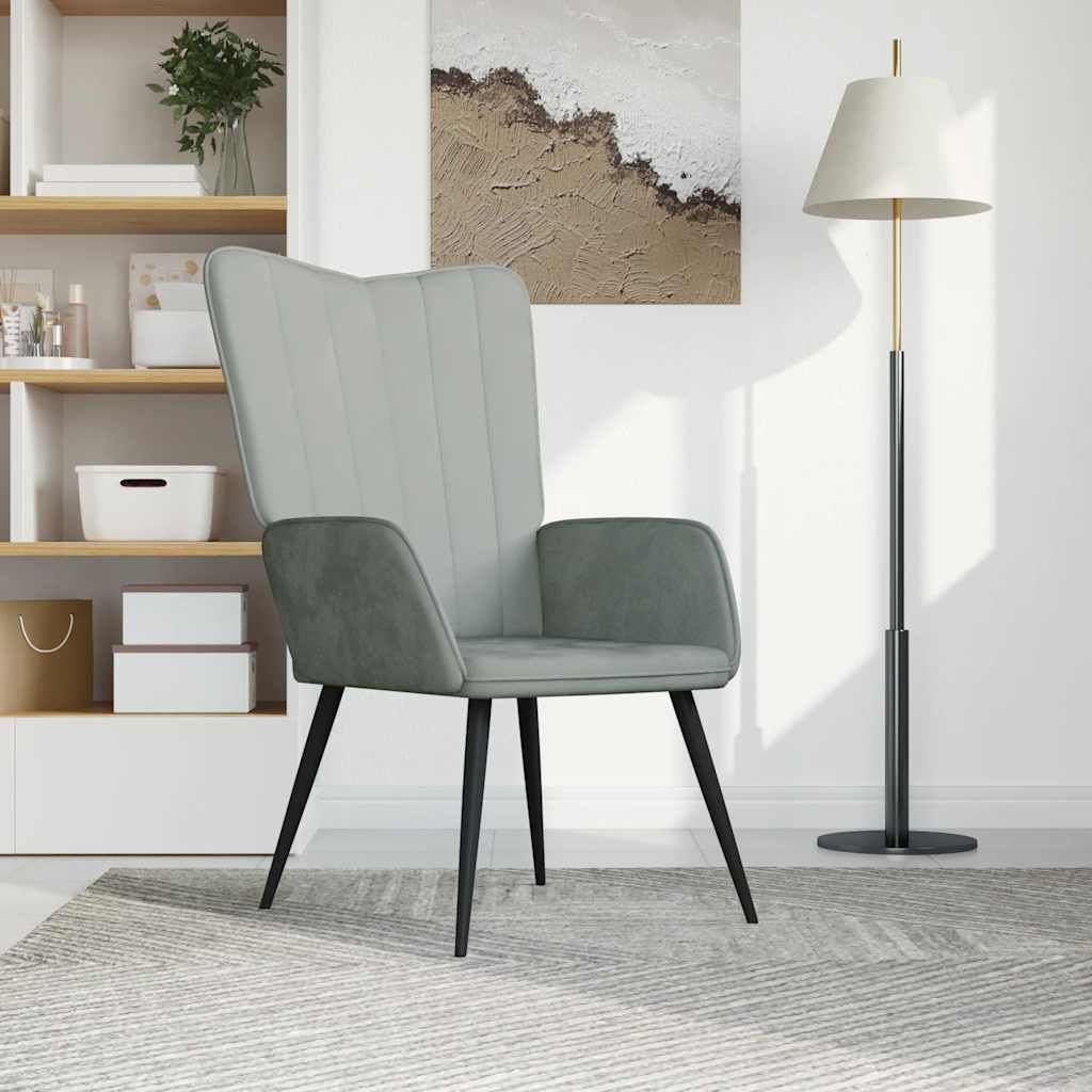 vidaXL Relaxsessel Hellgrau Samt, Stahlgestell, gepolstert, 61x70x96,5 cm