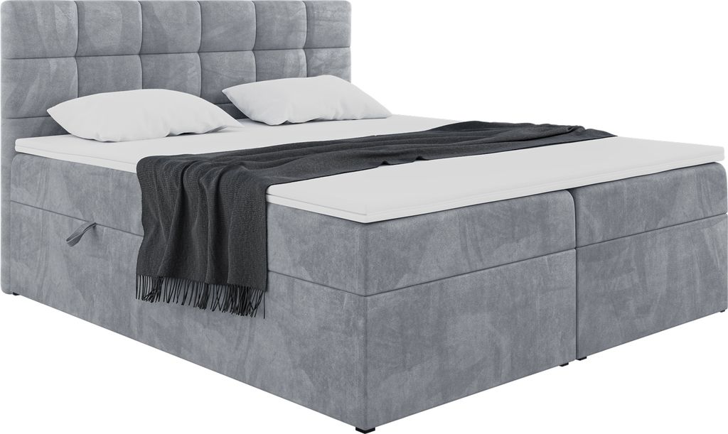 MEBLINI Boxspringbett mit Bettkasten - Gepolstert Doppelbett mit Matratze und Topper - Polsterbett mit Stauraum - Bett mit Kopfteil - Stauraumbett ...