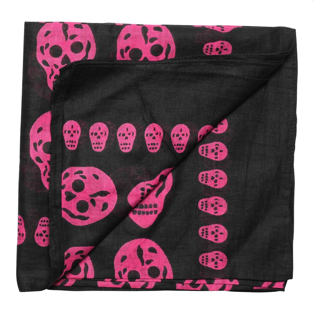 Baumwolltuch Totenköpfe schwarz pink quadratisches