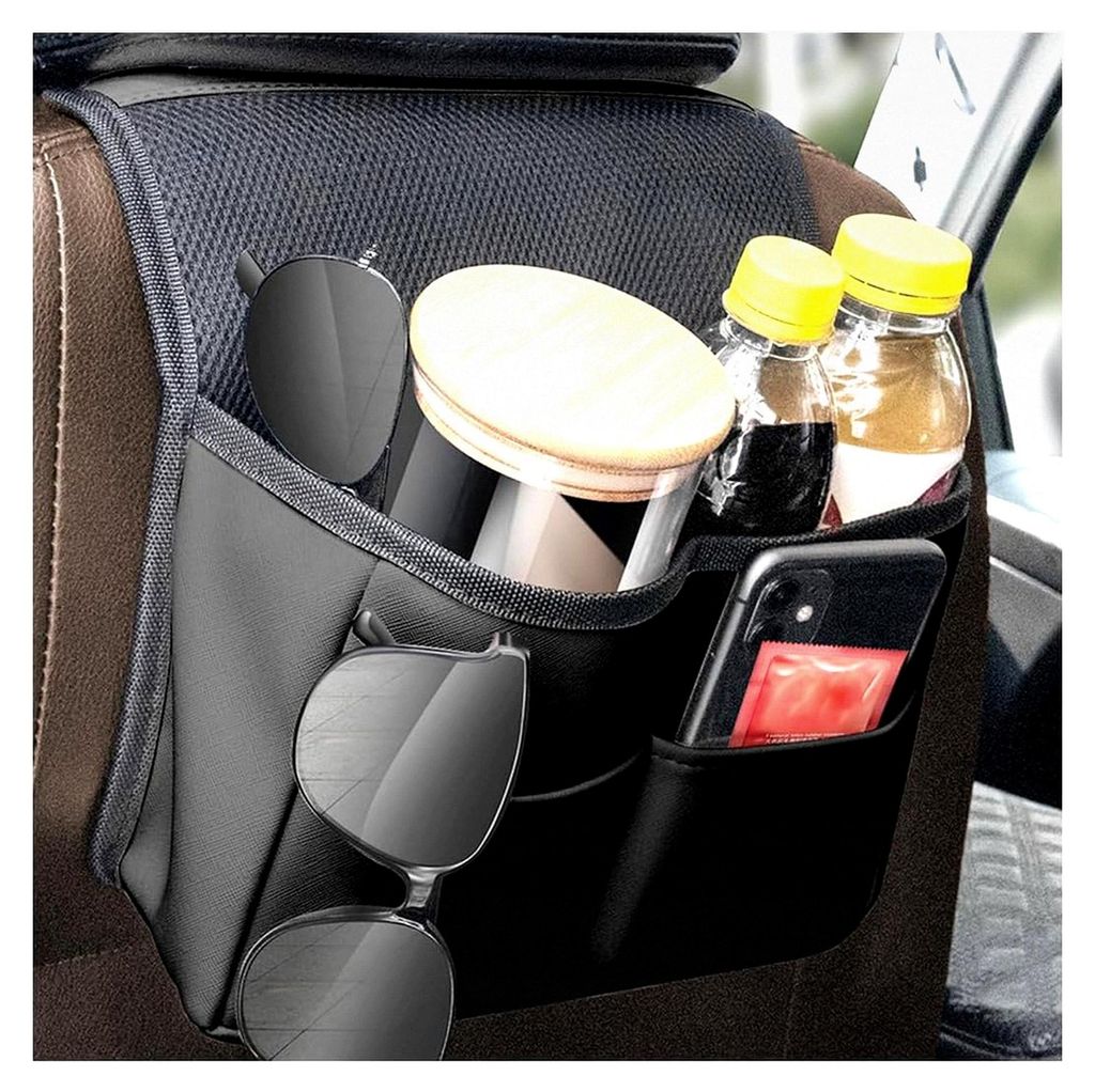 Auto Kopfstützen Organizer aus Leder, PolyurethanMaterial Rücksitz Aufbewahrungstasche, Innenraum Zubehör mit mehreren Staumöglichkeiten für T...