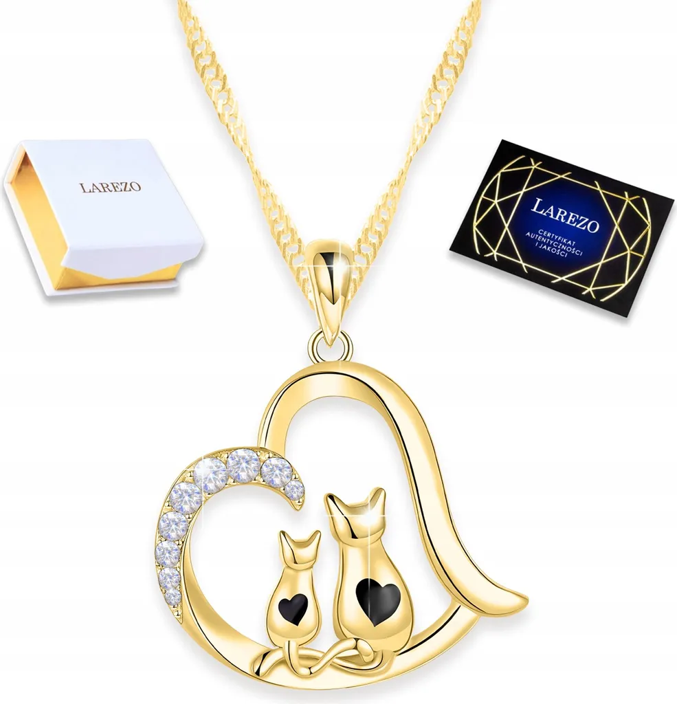 Collana Gatto Cuore Argento 925 e Zirconi - Gioiello Amanti Gatti