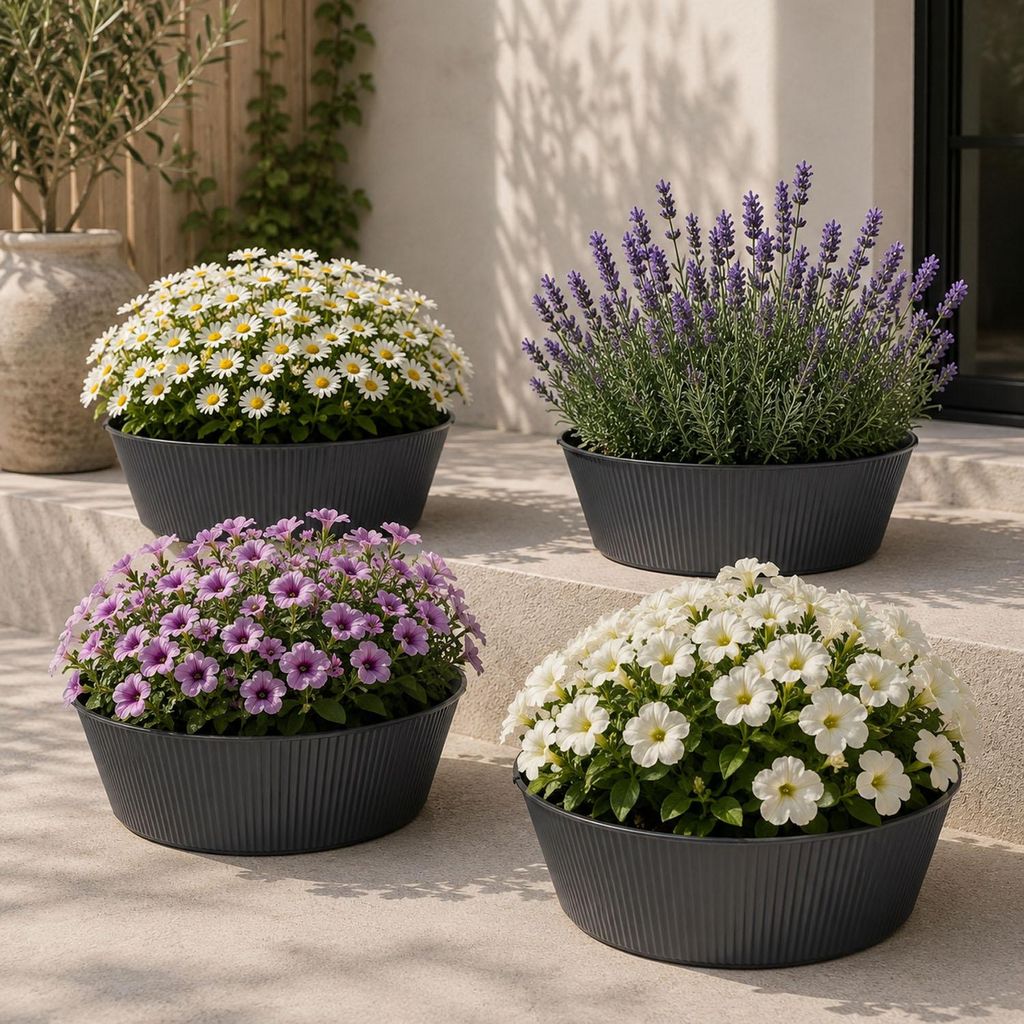 4 Stk. Blumentopf Pflanzgefäß Balkontopf Pflanztopf verzinkt Ø28xH12cm