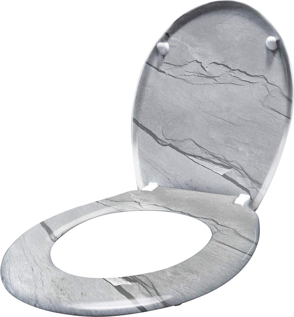 YARDIN WC Sitz mit absenkautomatik Toilettensitz Toilettendeckel inkl. Montagematerial aus Hartplastik, 45 x 38cm, Marble