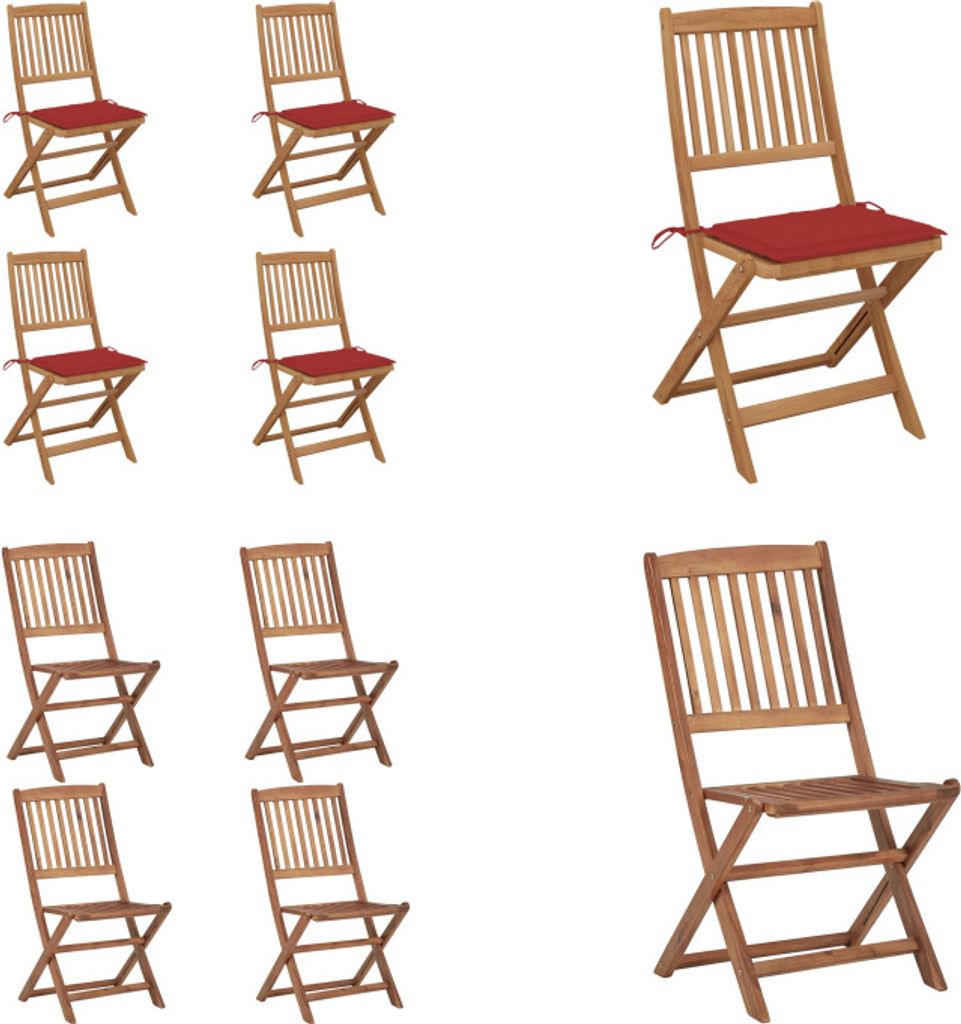 vidaXL Klappbare Gartenstühle 4 Stk. mit Kissen Massivholz Akazie - Gartenstuhl - Gartenstühle - Klappstuhl - Klappstühle