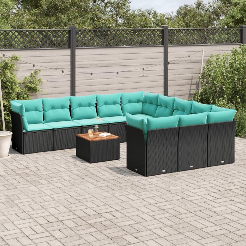"Neues Produkt" 12-tlg. Garten-Sofagarnitur - CLORIS - Terrassen-Sofa - mit Kissen - Schwarz Poly Rattan - Sitzgruppe V12