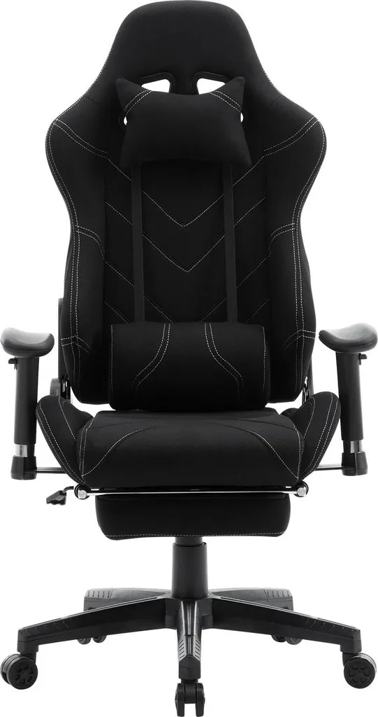 Chaise gaming racing en tissu noir inclinable 155° avec coussin lombaire