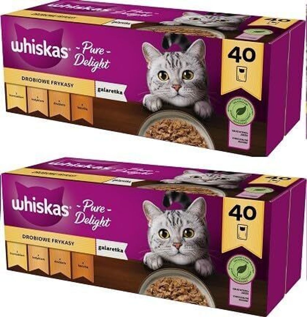 WHISKAS Adult 1+ Pure Delight Katzennassfutter 80 Portionsbeutel à 85g (2-er Pack) Geflügel Ragout in Gelee
