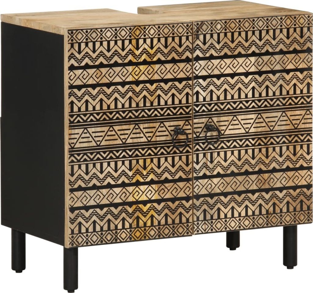 Langlebig Waschbeckenunterschrank Schwarz 62x33x58 cm Massivholz Mango - Badezimmerschränke Octo6781245 1parcel