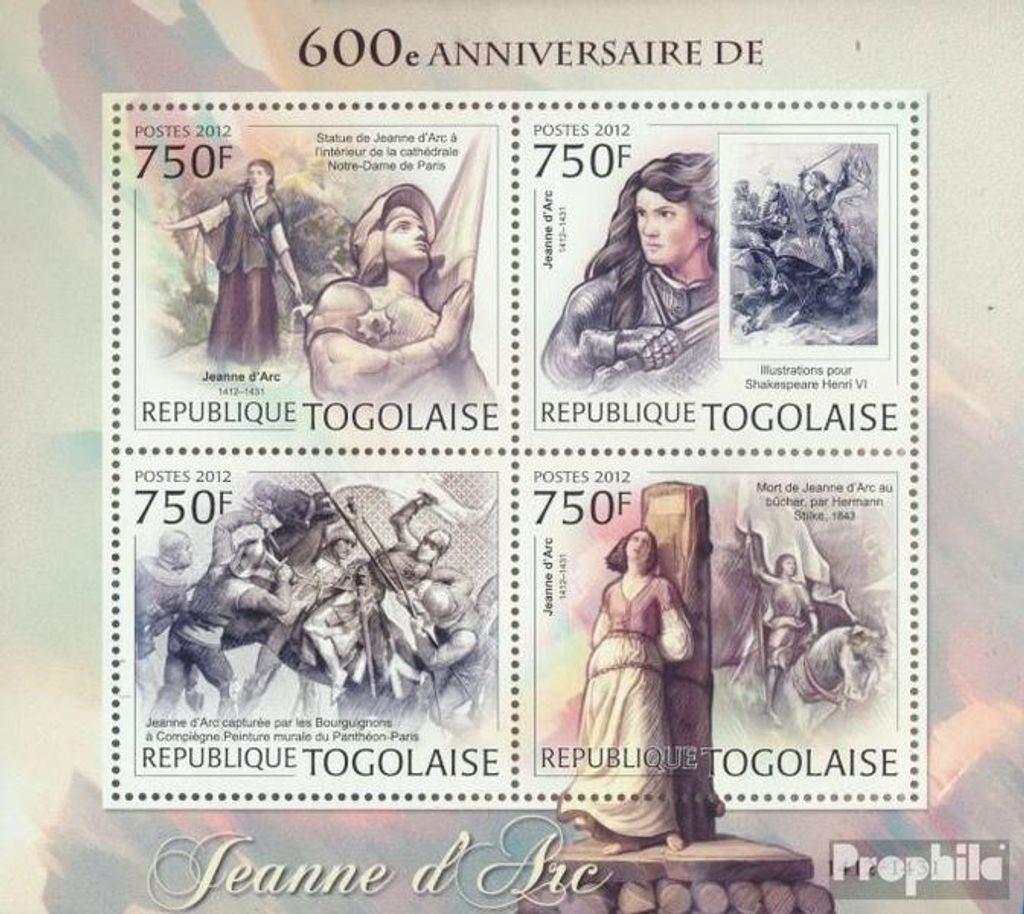 Briefmarken Togo 2012 Mi 4493-4496 Kleinbogen (kompl. Ausgabe) postfrisch Jeanne dArc (600. Jahrestag)