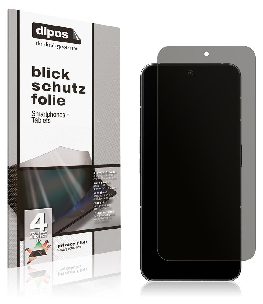A product package for a screen protector is shown next to a smartphone with the screen protector applied.