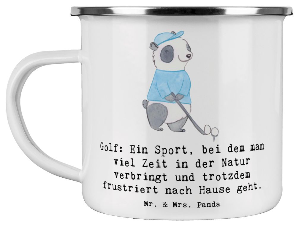 Mr. & Mrs. Panda Emaille Tasse Golf Erlebnis - Weiß - Geschenk, Teetasse, Sportart, Sportler, Humor, Teamsport, Putten, Sport, Haferl, Fairway, Po...