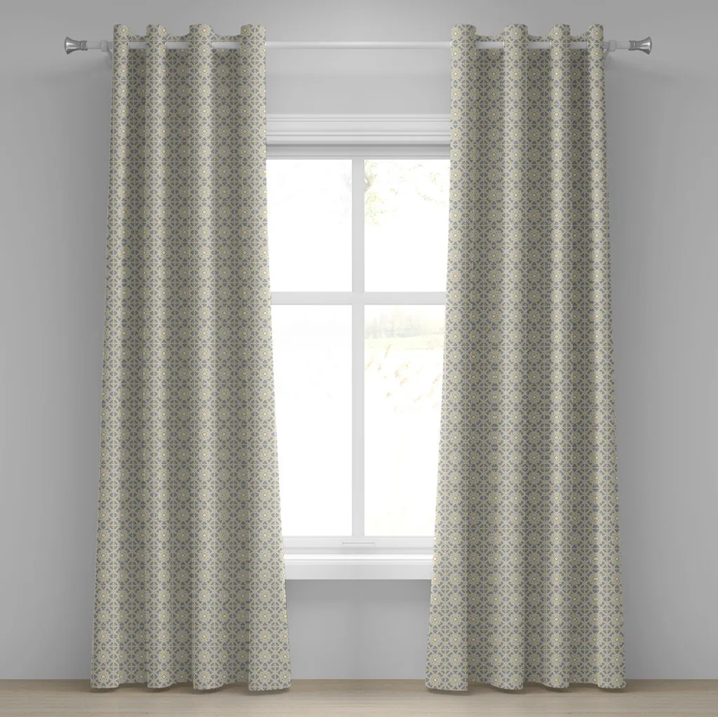 ABAKUHAUS Tenda etnica con occhielli, motivo azulejo portoghese con linee geometriche quadrate di ispirazione marocchina, tende decorative a 2 pannelli, 280 cm x 225 cm, beige tortora