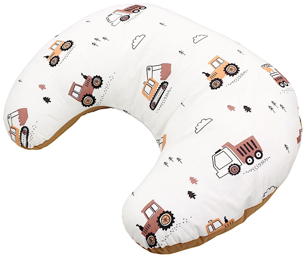 TupTam Baby Stillkissen Klein mit Baumwoll-Bezug, Farbe: Baufahrzeuge / Bagger / Beige / Kakaobraun