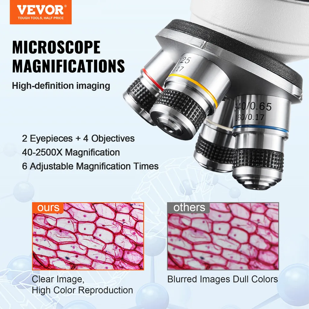 Microscope optique binoculaire 40X-2500X haute résolution blanc HD