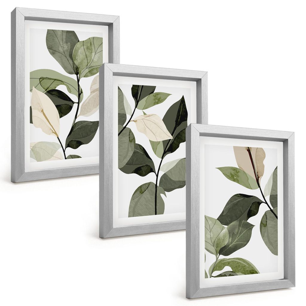 Bilder Set 3-teilig im silbergerahmten Rahmen – Wandbilder 3 Stück – gerahmte Poster für Wohnzimmer, Schlafzimmer und Flur – 20x30 cm – B...