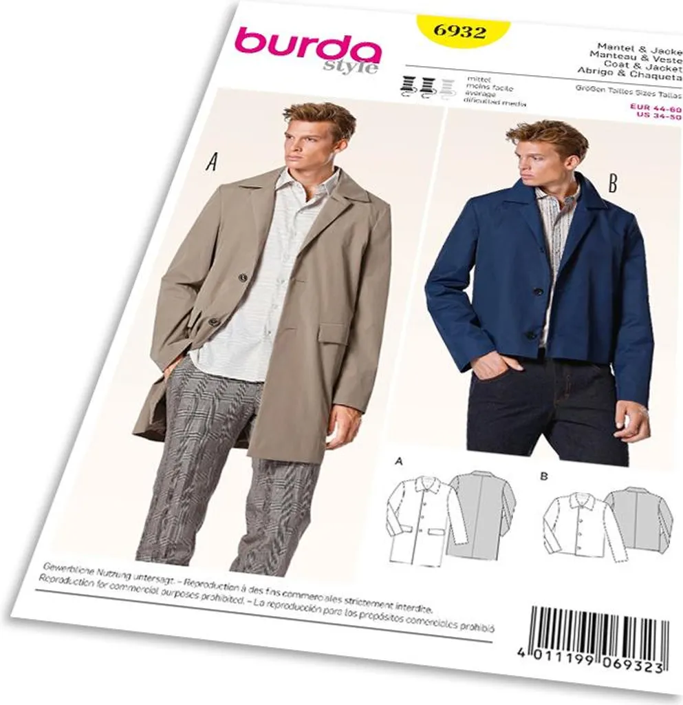 Patron Burda 6932 Manteau Homme : La Solution pour un Ajustement Parfait