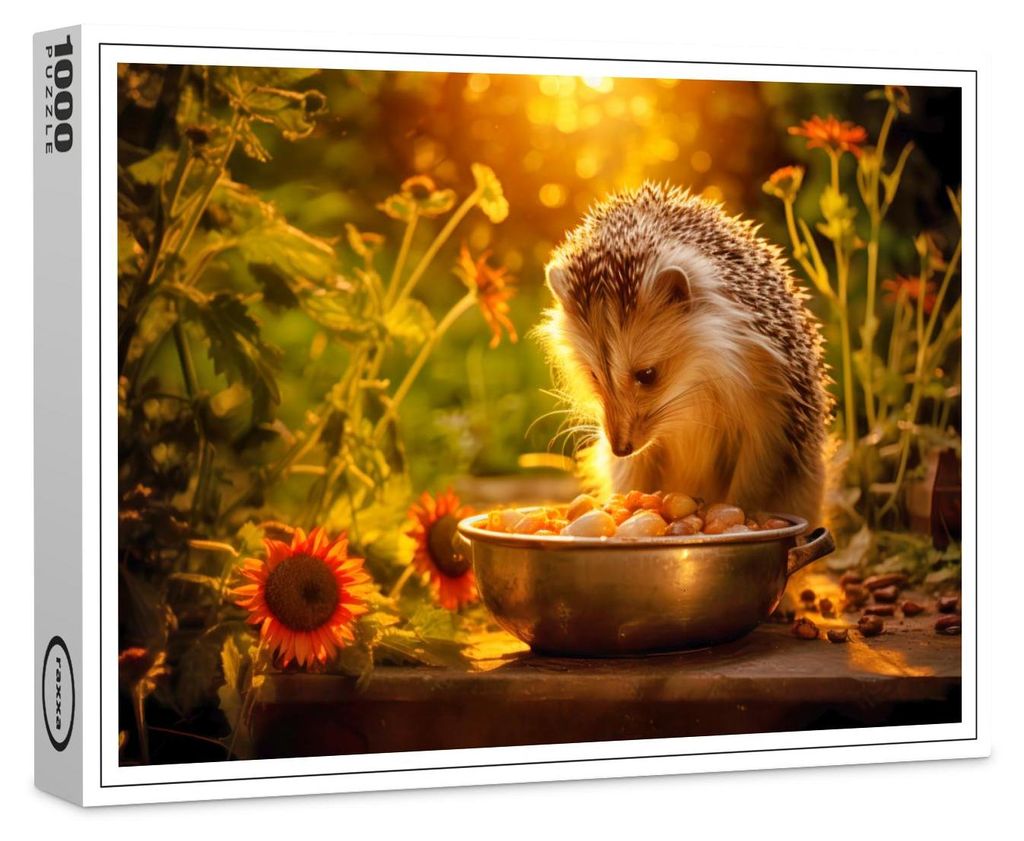 raxxa Premium-Puzzle "hedgehog indulging in cat food from the bowl", 1000 Teile
