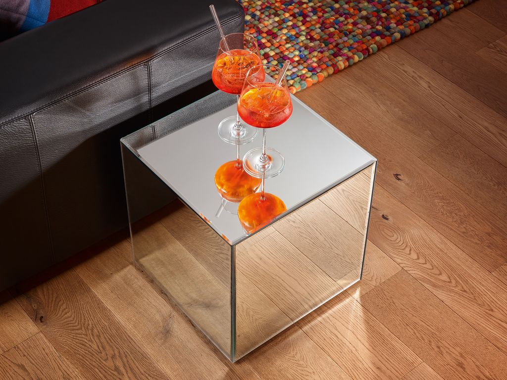 Ausgefallener Couchtisch verspiegelt, Beistelltisch für Sofas, Nachttisch Würfel