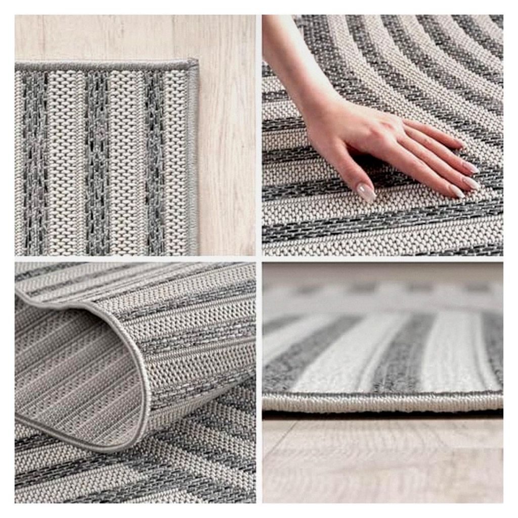 Outdoor Teppich Grau 80x250 cm Läufer, Wetterfest und UV-beständig, geeignet für Küche, Balkon, Terrasse sowie Wohnzimmer und Esszimmer, Skandi...